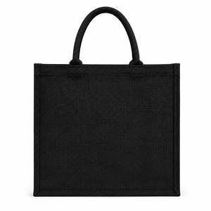 Medium <b>Black</b> Jute Tote <b>Bag</b> with <b>Top</b> <b>Handle</b> for Daily Use Beach Tote Wedding & Groceries - Product Image 1