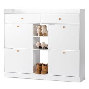 Scarpiera Moderna in Truciolato Bianco con 4 e 2 Cassetti, 128x25x107cm, Antipolvere - Product Image 3
