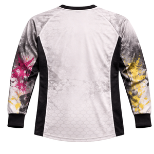 Camiseta de paintball blanca con diseño de salpicaduras, sublimación, patrón de panal, manga larga, malla transpirable, ropa de equipo con puños de ajuste cómodo - Product Image 3