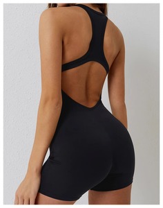 Combinaison de yoga taille haute sans dos pour femme, couleur unie, sans manches, coupe ajustée, effet push-up, en Spandex et Polyester, toutes saisons - Product Image 2
