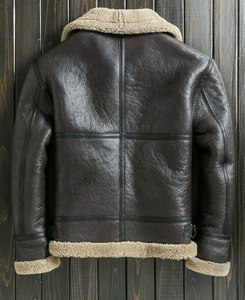 Blouson aviateur en cuir véritable pour homme REAC READY INDUSTRY, col rabattu, doublure en sherpa, respirant, fermeture éclair, coupe-vent, hiver - Product Image 4