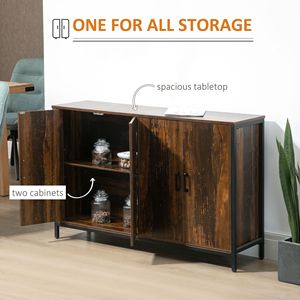 Rustic Brown Industrial <b>Sideboard</b> Buffet Cabinet with Adjustable Oak Shelves for Villa <b>Kitchen</b> or Coffee Bar Use - Product Image 4