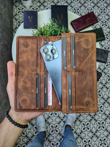 Custom Lightweight High Quality Durable Men's <b>RFID</b> Blocking Card Holder Slim Real Leather <b>Wallet</b> with Fold Closure Long Pocket - Product Image 4