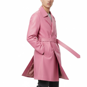Gabardina Unisex de Cuero Genuino, Larga, para Invierno, con Doble Abotonadura y Cinturón en la Cintura, Estilo Elegante y Entallado - Product Image 2