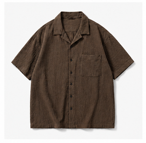เสื้อเชิ้ตทำงานแขนสั้นทรงโอเวอร์ไซส์คุณภาพสูงสำหรับผู้ชาย - Product Image 1