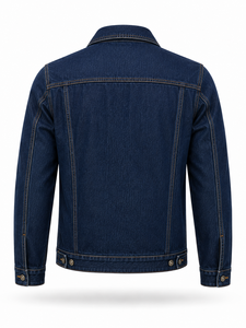 Chaqueta de Mezclilla Azul Oscuro para Hombre, Cierre de Botones, Corte Regular, Estampado Informal, Estilo Otoñal, 100% Algodón Tejido, Resistente al Viento - Product Image 3