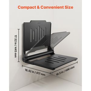 Sedile Doccia Pieghevole da Parete da 45 cm, Panca Ribaltabile in Plastica con Schienale, Attrezzatura di Sicurezza per Bagno e Corridoio - Product Image 2