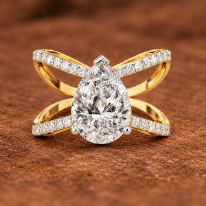 Bague de fiançailles solitaire en or 10K 14K avec diamant de laboratoire taille poire 4,25 carats, certifié IGI DEF VVS, sertie pavé croisé, ODM - Product Image 1