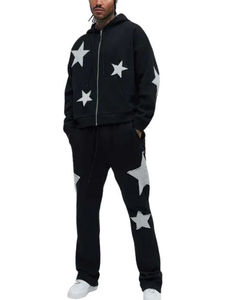 Survêtement évasé en molleton 100% coton avec patch appliqué et fermeture éclair, effet délavé à l'acide - Product Image 3