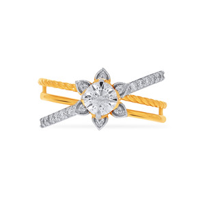 Adorable Lotus Solitaire <b>Ring</b> Premium Yellow Gold Floral Solitaire Diamond <b>Ring</b> Round Brilliant Cut <b>Split</b> Shank Wedding <b>Ring</b> - Product Image 3