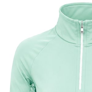 Haut de sport athlétique vert menthe pour femme avec quart de zip, panneau floral sur la manche, manches longues, pour entraînement et fitness - Product Image 3