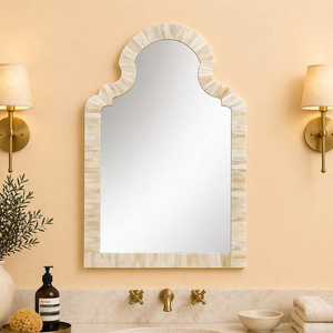 Espejo de Pared Único con Marco de Hueso Blanco Minimalista, Hecho a Mano, Ajustable, con Borde Pulido, para Decoración de Hogar Moderna, Vintage y Boho Chic - Product Image 3