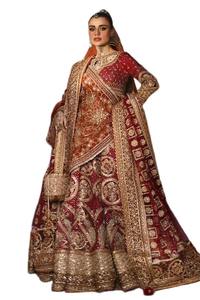 Premium Pakistani Bridle Dress Deep Maroon <b>Red</b> Velvet <b>Silk</b> Bridal Lehnga Choli With Heavy Gold Zardosi Embroidery Handcrafted - Product Image 3