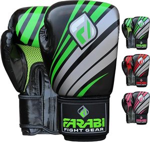 Gants de MMA Farabi en cuir PU respirant avec fermeture antidérapante à séchage rapide pour l'entraînement des adultes arts martiaux Muay Thai Vert - Product Image 1