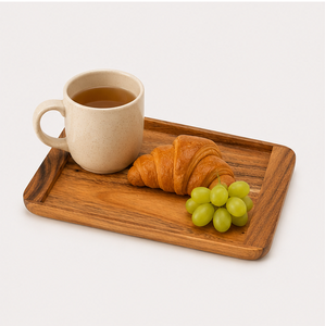 Premium Handcrafted Acacia Wood Serving Tray Eco-Friendly Rectangular Minimalist Platter For <b>Home</b> Decor Breakfast Coffee Table - Product Image 2