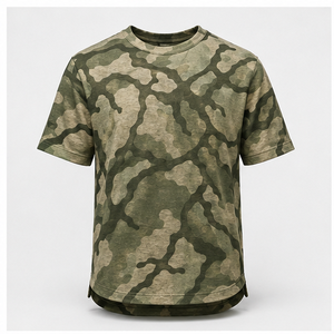 T-shirt à manches courtes et col rond pour homme, imprimé camouflage personnalisé motif fougère et olivier, MTS-CAMO-0016 - Product Image 1