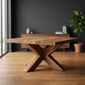 Modern Rustic Wooden Coffee <b>Table</b> with X-Base Design for Living Room Home Furniture - Product Image 2