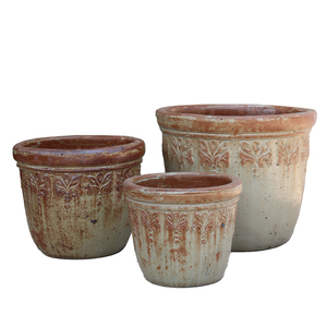 Vintage Rustic Clay Flower Pots Glazed <b>Circular</b> Design Eco-Friendly Drainage Hole for Garden Outdoor Use - Product Image 1