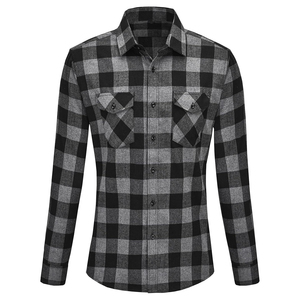 Latest Design Gray And <b>Black</b> Flannel <b>Shirt</b> Long Sleeve <b>Slim</b> <b>Fit</b> Casual Cotton Breathable Plaid Flannel <b>Shirts</b> For <b>Man's</b> - Product Image 1