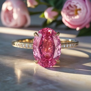 Anillo de Moissanita Rosa de Corte Ovalado en Plata de Ley 925, Elegante Anillo de Compromiso, Promesa o Boda con Gema Rosa para Mujer - Product Image 1