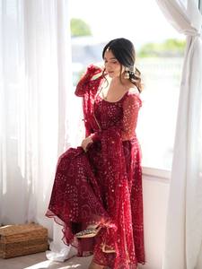 Traje Anarkali Étnico Indio para Mujer, Conjunto Anarkali de Georgette con Estampado Floral y Dupatta para Fiesta o Boda - Product Image 5