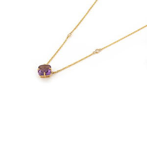 Collar con Colgante de Cadena Minimalista con Forma de Trébol y Diamantes Redondos de Amatista, Oro Amarillo Sólido de 14K, Joyería para Uso Diario, OEM ODM - Product Image 5