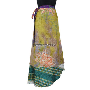 Jupe longue en soie Sari à 2 couches, style indien, réversible, vintage, magique, 38 pouces, pour la plage, à porter en tube ou cache-cou. - Product Image 4