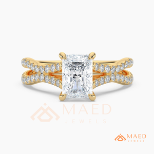 Moissanite Radiant Cut <b>Ring</b> for Women Gold Tone <b>Split</b> Band Engagement Anniversary Jewelry Elegant Daily Style - Product Image 5