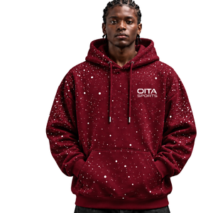 Sweat-shirt à capuche pour homme à imprimé marron moucheté, coupe classique, streetwear décontracté, poche, cordon de serrage à la capuche - Product Image 1