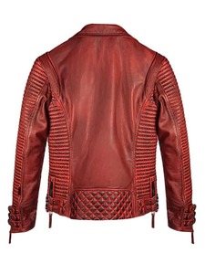 Chaqueta de Motociclista de Cuero Encerado Roja para Hombre - Product Image 2