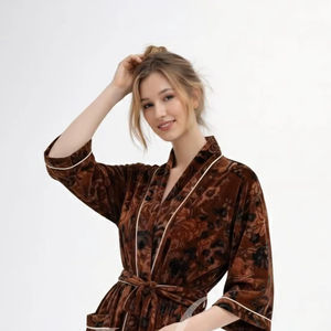 Luxurious Handcrafted Knitted Floral Velvet Summer Casual Kimono Robe for Women Elegant Long Full-Length <b>Dressing</b> <b>Gown</b> <b>Warm</b> - Product Image 1