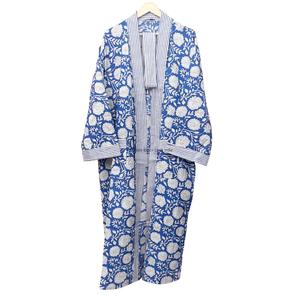 <b>Indian</b> Floral Block Print <b>Kaftan</b> Kimono Robe Womens Cotton Resortwear Beach Cover Classic Style Soft Knitted Bathrobe Front - Product Image 5