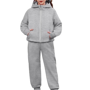 Hot Selling Custom Made <b>Brown</b> Color Kids Girls Tracksuits Set With Hoodie And Full Zipper Closure Hooded Kids Toddlers Tracksuit - Product Image 6
