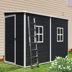 Casetta da Giardino in Metallo da 2,4 m con Porte Impermeabili Chiudibili a Chiave, 2 Finestre e Pavimento per Patio/Cortile, Nera - Product Image 1