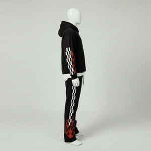Conjunto Deportivo Unisex Negro con Capucha, Transpirable, 2 en 1, Estampado a Cuadros con Llamas, Sudadera de Algodón y Pantalones Jogger, Ropa de Otoño - Product Image 4