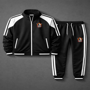 Ensemble de survêtement sportif pour homme Fire Athletic Industry, noir et blanc, fermeture éclair intégrale, respirant, en polyester, pour l'hiver - Product Image 1