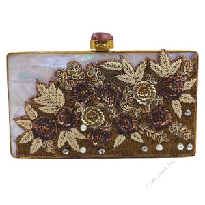 Handcrafted Mother of Pearl Clutch with Bead Embroidery Floral <b>Sequin</b> Pearl Work Luxury Evening Wedding Party <b>Handbag</b> Chic - Product Image 5