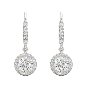 Moissanite <b>Silver</b> <b>Drop</b> <b>Earrings</b> Round Halo Dangle <b>Earrings</b> Elegant Luxury Fine Jewelry Gift For Women Bridal Wedding - Product Image 5