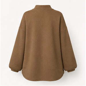 เสื้อสเวตเชิ้ตคอเต่าทรงเอไลน์สีน้ำตาลมอคค่าสำหรับผู้หญิง แขนทรงบอลลูน ชายเสื้อโค้ง รุ่น WSS-0044 - Product Image 2