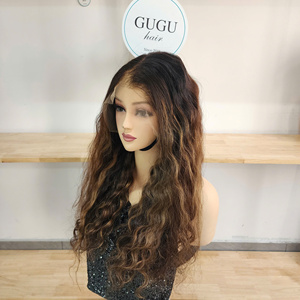 Perruques longues en cheveux humains avec dentelle frontale, double épaisseur, 100 % cheveux vierges vietnamiens, couleur brune, extensions ondulées - Product Image 2