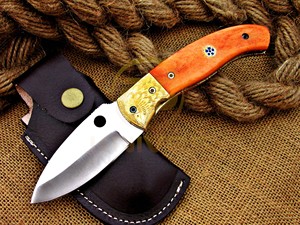 Cuchillo plegable hecho a mano con mango de hueso, cuchillo de bolsillo EDC para caza, camping y supervivencia con funda. - Product Image 2