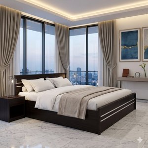 Modern Wooden <b>Double</b> <b>Bed</b> Frame Dark Oak King Size Bedroom Furniture Luxury Hotel Villa Home Platform <b>Beds</b> Wholesale Manufacturer - Product Image 2