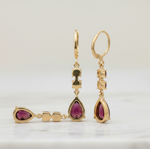 Boucles d'oreilles pendantes de luxe en grenat, forme poire avec pierre ronde de 5 mm, en argent sterling plaqué or, bijoux de fête en pierres précieuses - Product Image 2