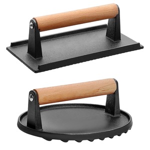 2 pezzi in ghisa da esterno 7 pollici 8, 2x4, 25 pollici rettangolari griglia pressa manico in legno 1 pz pressa per bistecca Pre-stagionato pesi pancetta - Product Image 1