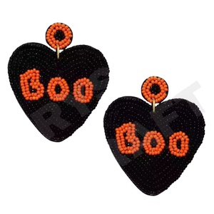 Boucles d'oreilles perlées Boo Boo pour femmes patriotique Memorial Day Orange blanc bleu couleur tissu matériel - Product Image 1