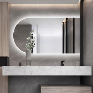 Miroir de vanité LED en verre en forme de U, moderne et contemporain, de la marque Daystar Trade, avec commande tactile et rétroéclairage ambiant, installation murale - Product Image 4