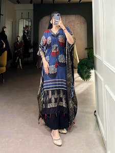 Blue Elegant Pure Viscose Handwork <b>Kaftan</b> With Zari Border Party Wear Pure Viscose Zari Border <b>Kaftan</b> Work Real Mirror Hand Work - Product Image 2