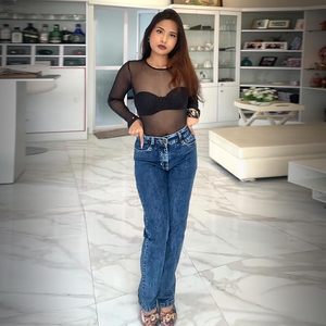 Womens Straight Fit <b>Jeans</b> High Waist Stretch Denim Pants with <b>Soft</b> Luxurious Velvet Feel Trendy Flared Fit for Girls Women - Product Image 2