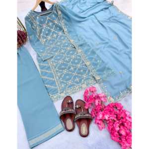 Ensemble de costume de soirée pour femmes de créateur, haut en faux georgette avec palazzo et dupatta, look élégant - Product Image 2