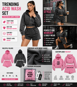 Custom logo Vintage Cotton Acid Wash <b>Zip</b> <b>up</b> Crop Sweatpants and Hoodie Set Streetwear Shorts Sweatsuit Tracksuits for Women - Product Image 6